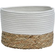 Panier ovale bimatière roseau tressé et coton blanc 32x20x25cm