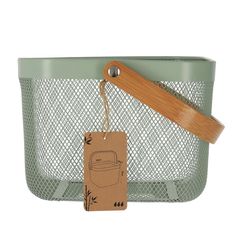 Panier rangement grille métal anse bambou kaki