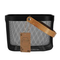 Panier rangement grille métal anse bambou noir