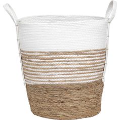 Panière à linge rayée végétale blanche H42cm
