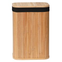 Panière à linge rectangulaire bambou et tissu noir 34x50x24cm