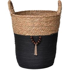 Panière à linge ronde matière végétale noire 35x38x35cm