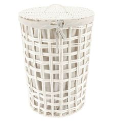 Panière à linge ronde tressée blanc 35x48x35cm