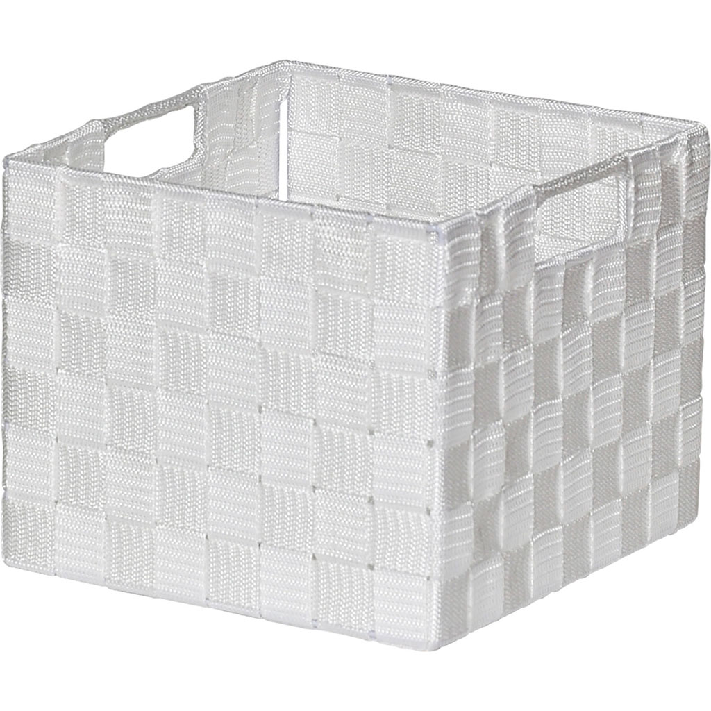Panier de rangement carré polyester blanc 22x18x22cm - Centrakor