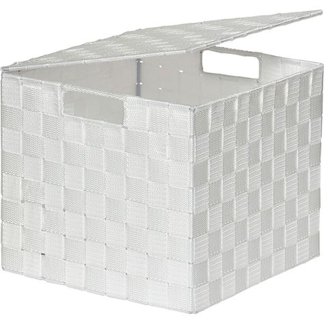 Panier de rangement carré polyester blanc avec couvercle 26x22