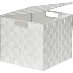 Panier de rangement carré polyester blanc avec couvercle 26x22.5x26cm