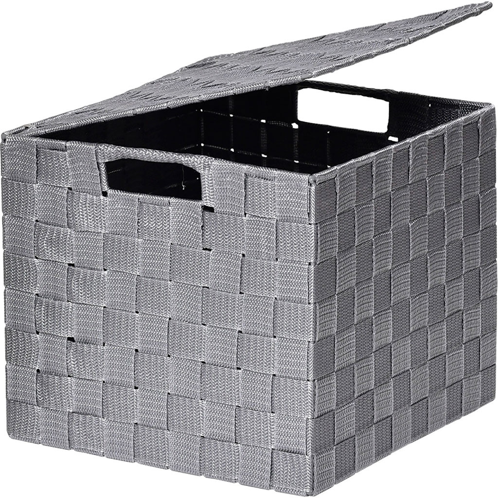 Panière de rangement carrée polyester gris 26x22.5x26cm Centrakor