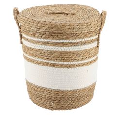 Panière linge couvercle blanc osier naturel 38x32cm