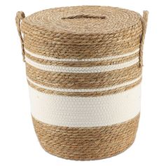 Panière linge couvercle blanc osier naturel 43x37cm