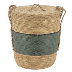 Panière linge couvercle kaki osier naturel 38x32cm