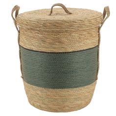 Panière linge couvercle kaki osier naturel 43x37cm