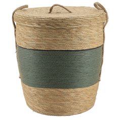 Panière linge couvercle kaki osier naturel 48x42cm