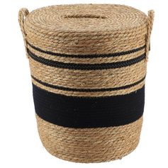 Panière linge couvercle noir osier naturel 43x37cm