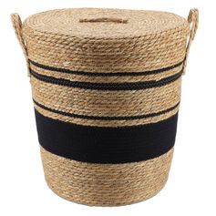 Panière linge couvercle noir osier naturel 48x42cm