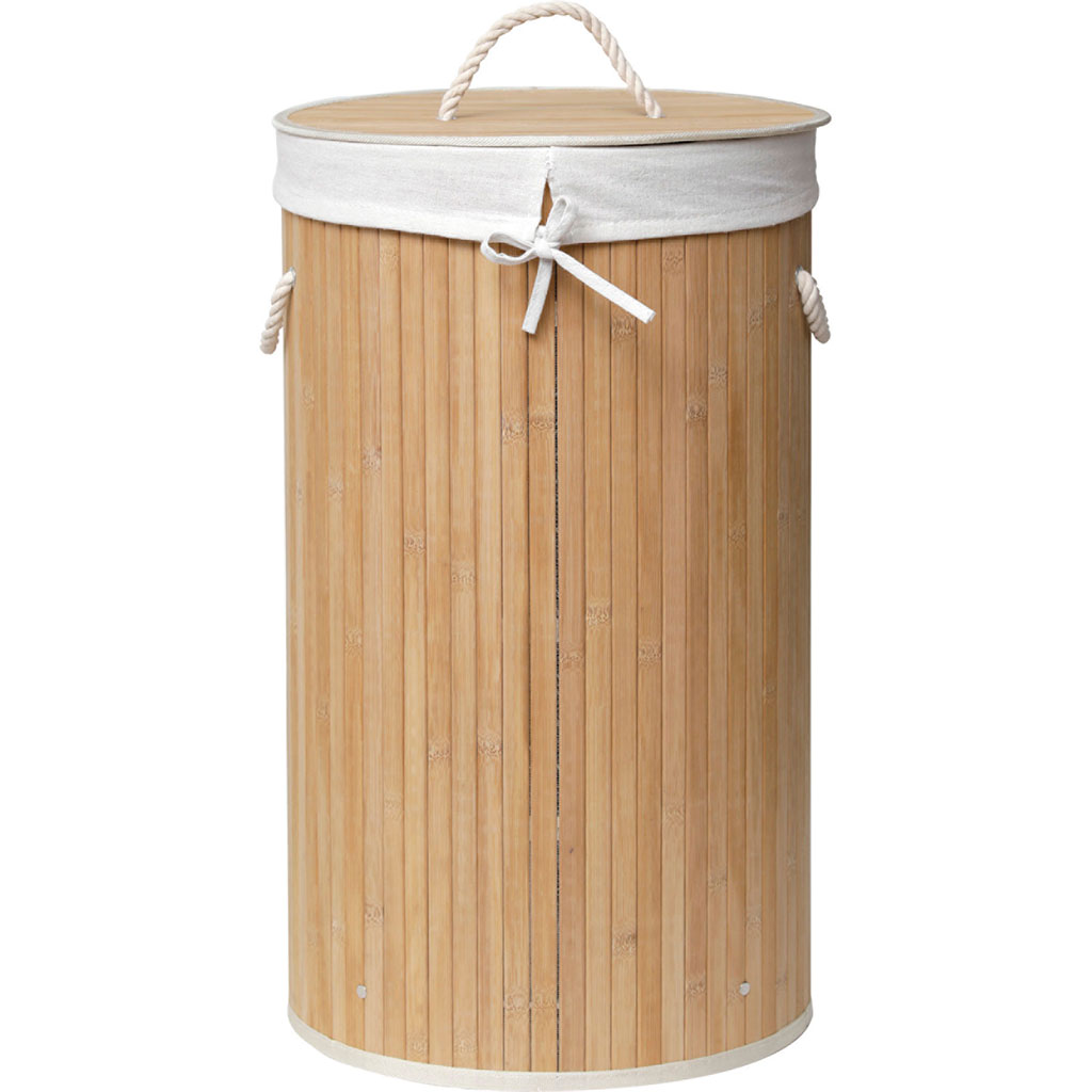 Panier à Linge Sale 63L Avec Doublure Amovible – Tissu Oxford Imperméable, Structure Bambou, 4 Roulettes, Pliable