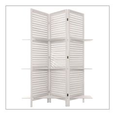 Paravent bois 3 étagères blanc 120x170cm