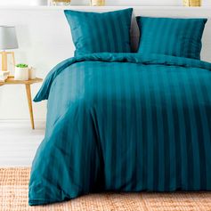 Parure de lit satin CLEO microfibre bleu nuit 220x240cm