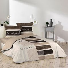 Parure housse de couette 2 personnes coton imprimé SO NATURAL 200x200cm