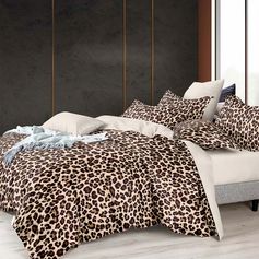 Parure housse de couette ALLOVER LEOPARDY marron et beige 220x240cm