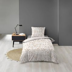 Parure housse de couette ALLOVER PANDORIS marron et blanc 140x200cm