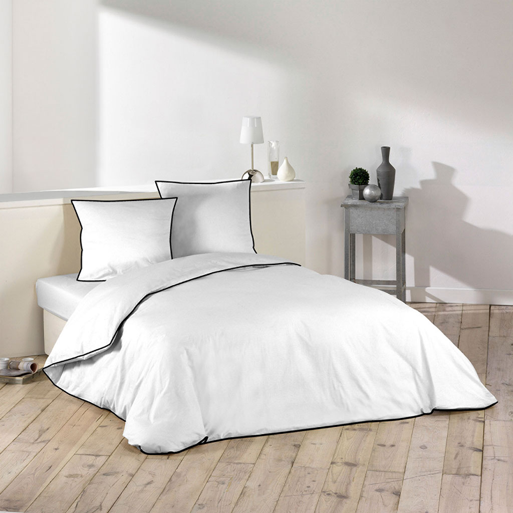 Parure housse de couette coton lavé LINETTE blanc 220x240cm - Centrakor