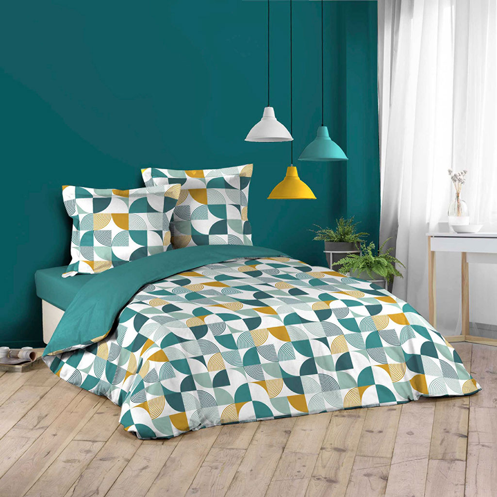 Parure housse de couette coton RYTHMO bleu 220x240cm  Centrakor