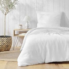 Parure housse de couette gaze de coton ANGELIA blanc 140x200cm