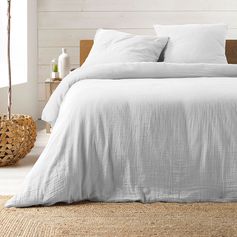 Parure housse de couette gaze de coton ANGELIA blanc 220x240cm
