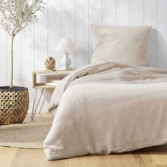 Parure housse de couette gaze de coton ANGELIA sable 140x200cm