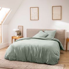 Parure housse de couette MELINE sauge coton 260x240cm
