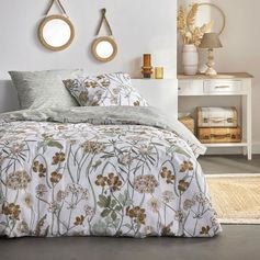 Parure housse de couette Sunshine fleurs marron 220x240cm