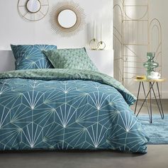 Parure housse de couette Sunshine organique bleu canard 200x200cm
