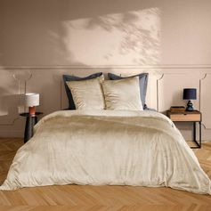 Parure housse de couette velours VELINA sable 220x240cm