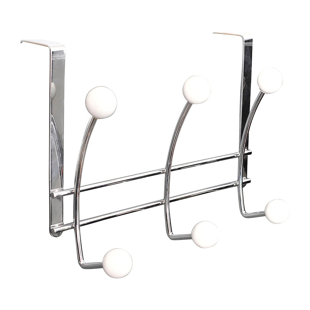 Patère de porte métal 6 crochets céramique blanc 26x19x12cm