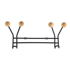 Patère fixer 2 crochets noir bois 31.5x12x7cm