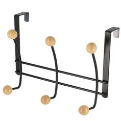 Patère murale à fixer métal bois 6 crochets noir