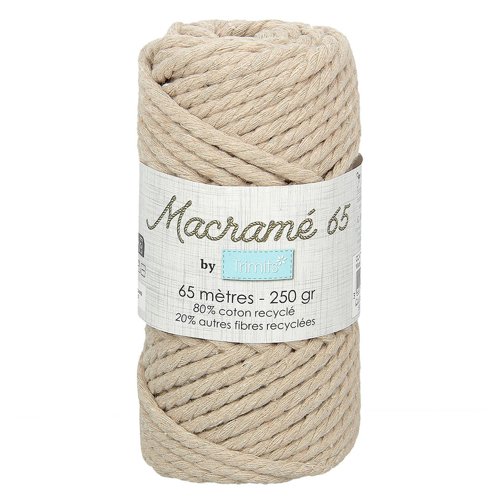 Pelote corde torsadée pour macramé beige 65m