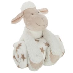 Peluche mouton et plaid polyester motif étoiles beige 75x100cm