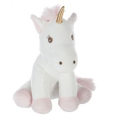 Peluche licorne blanche corne dorée H 22cm