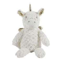Peluche licorne polyester blanche et dorée H 41cm