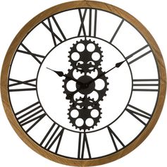 Horloge mécanique métal et bois 70x4cm