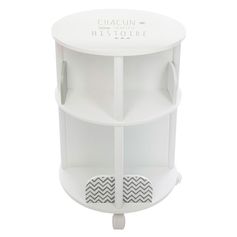 Petite bibliothèque enfant moderne bois ronde grise sur roulettes D 40x59cm