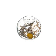 Photophore en verre FOLK avec fleurs séchées D 10cm