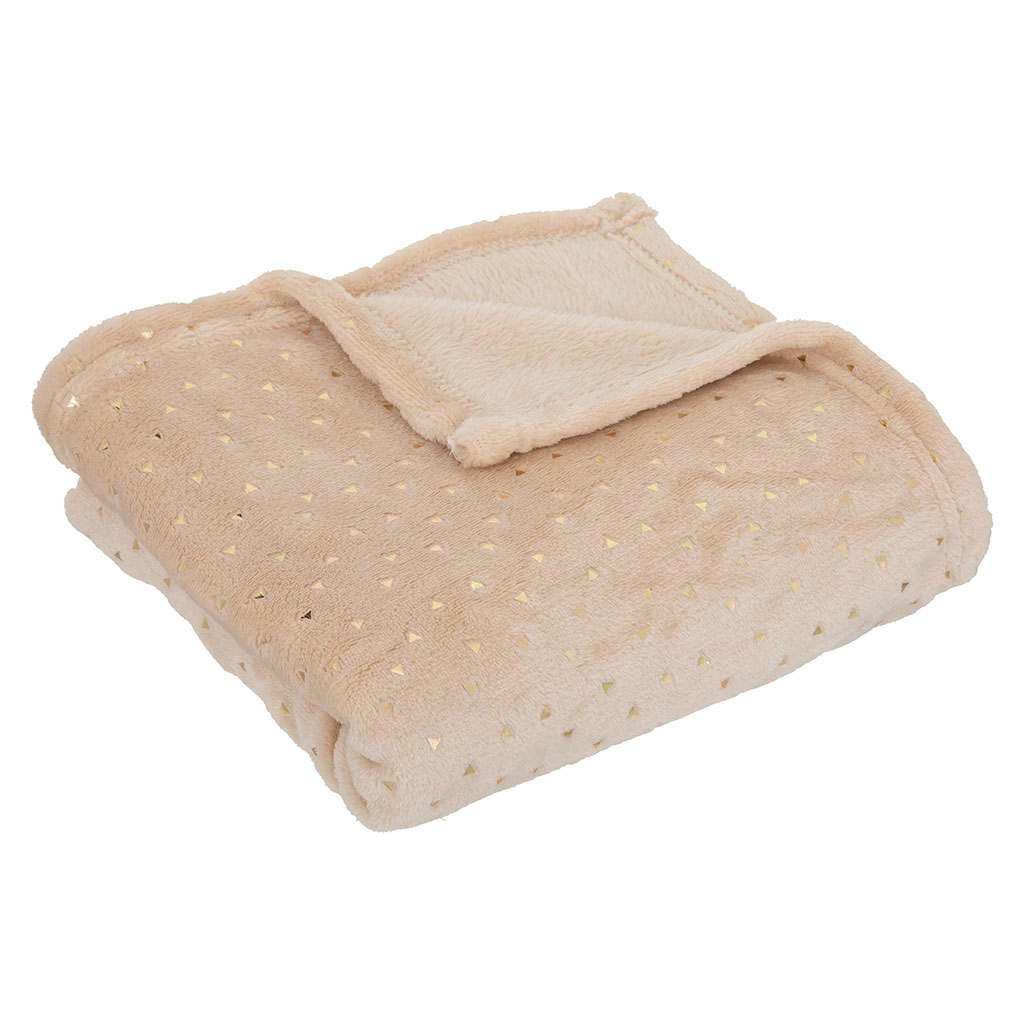 Plaid polaire polyester triangles dorés beige 75x100cm