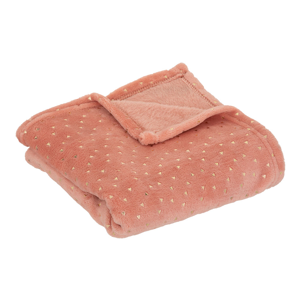 Plaid polaire polyester triangles dorés terracotta 75x100cm
