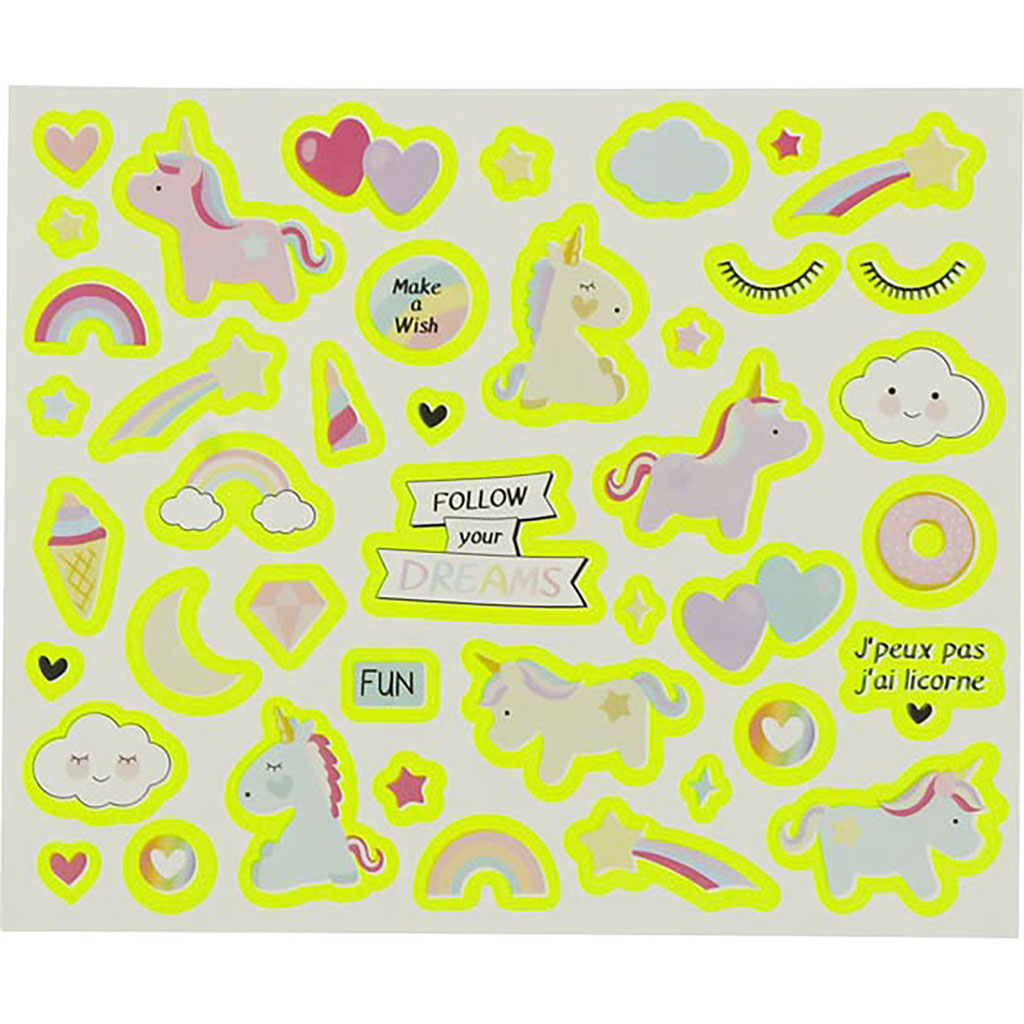 Planche de 180 gommettes licornes phosphorescentes