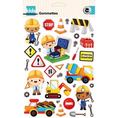 Planche de 78 gommettes thème chantier
