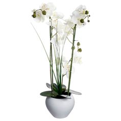 Plante artificielle orchidée et vase en céramique blanc H 53cm