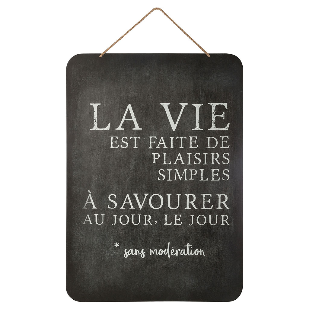 Plaque décorative citation en métal et ardoise avec corde 44x61cm