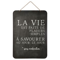 Plaque décorative citation en métal et ardoise avec corde 44x61cm